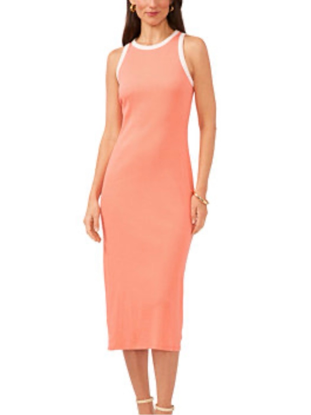 IState Coral Midi Dress with White Trim